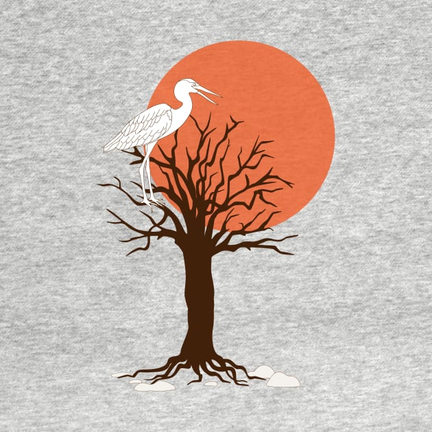 heron on the tree in the sunset by Alina